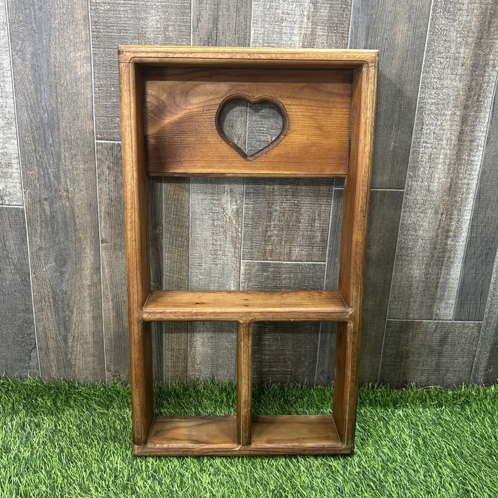 Vintage 1980s 90s Wooden Wall Shelf Heart Cutout Country Primitive Cottage Decor